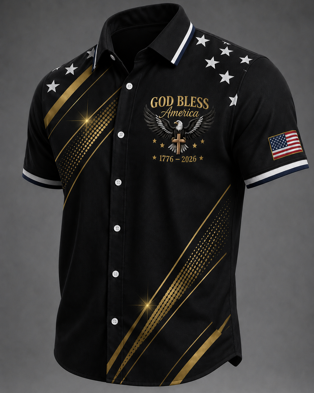 Men'S Casual American 250Th Anniversary Personalized Printed Lapel Shirt