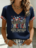 Women's America 250th Anniversary Patriotic V-Neck T-Shirt