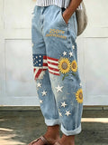 Women's 250th Anniversary Print Faux-Denim Casual Pants