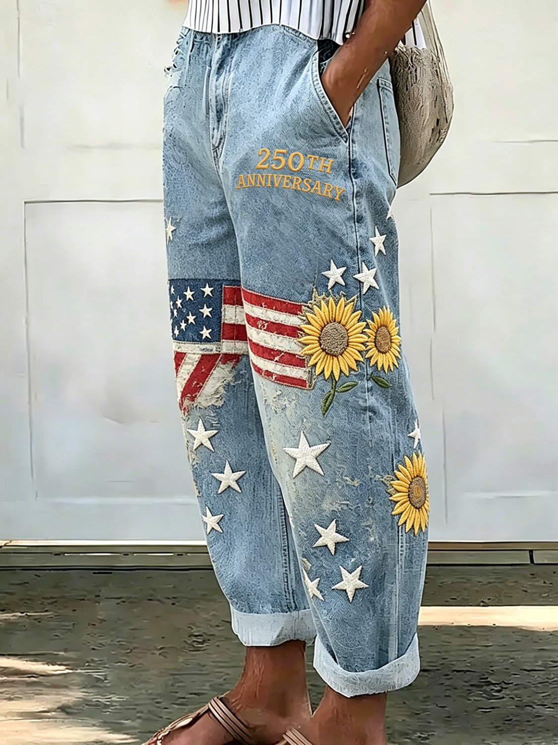 Women's 250th Anniversary Print Faux-Denim Casual Pants