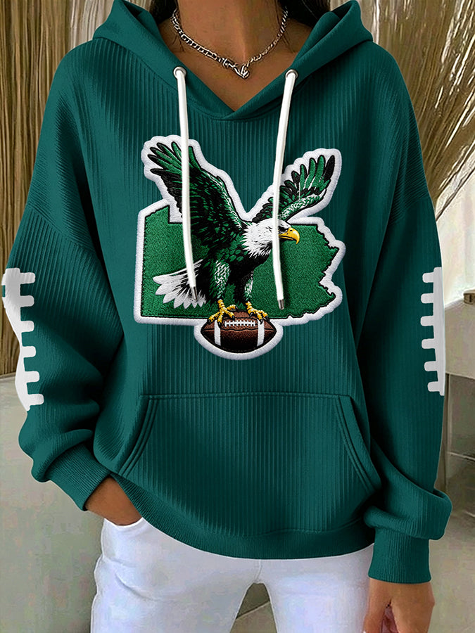 Women'S Football Print Hooded Sweatshirt