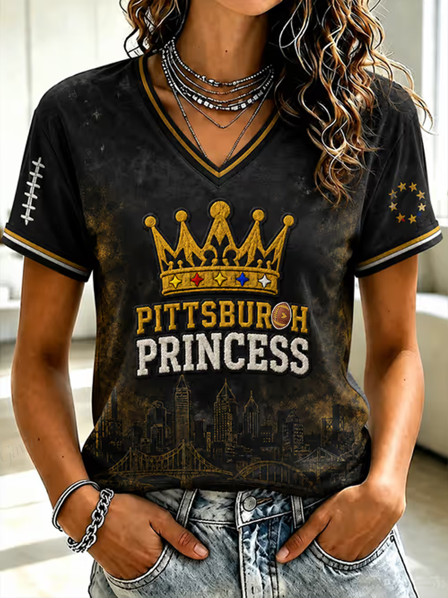 Women'S Rugby Printed V-Neck T-Shirt