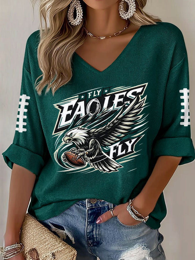 Women'S Football Print Waffle  Top