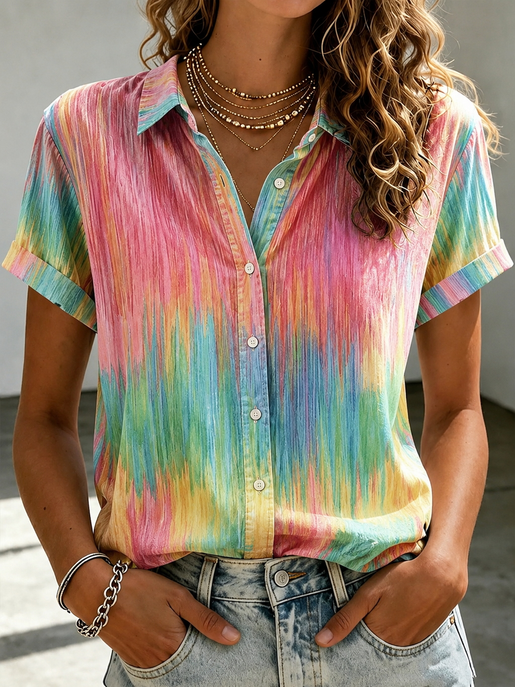 Women'S Casual Pink Art Shirt