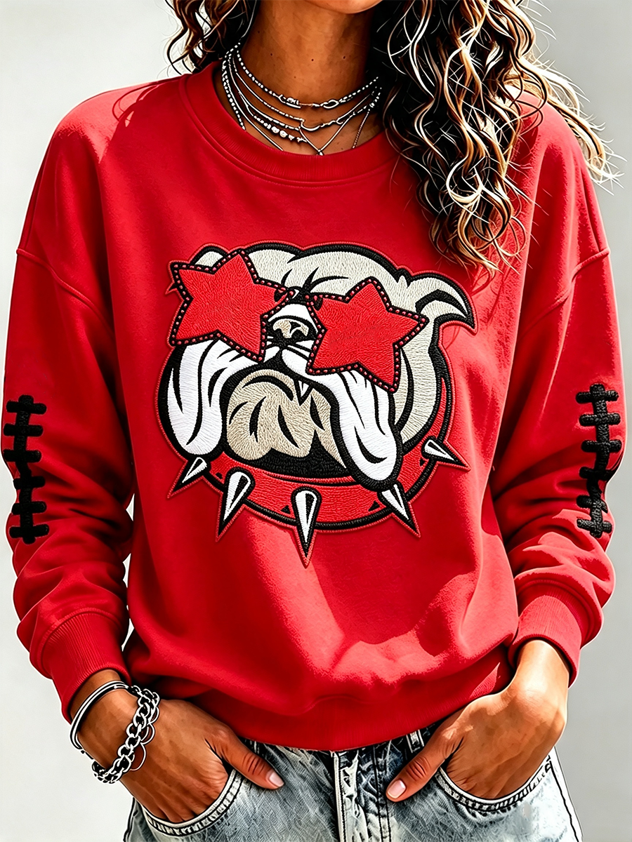 Women'S Retro Football Round Neck Sports Shirt