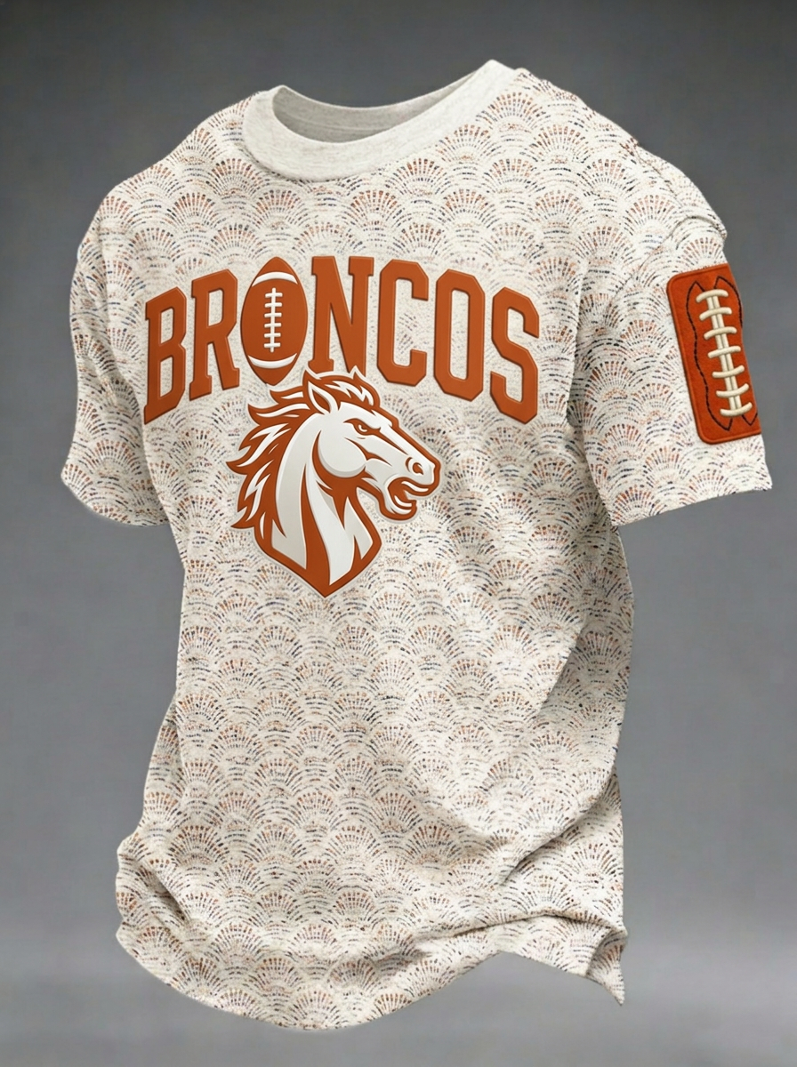 Men's Denver Broncos Football Logo Scallop Pattern Printed T-shirt