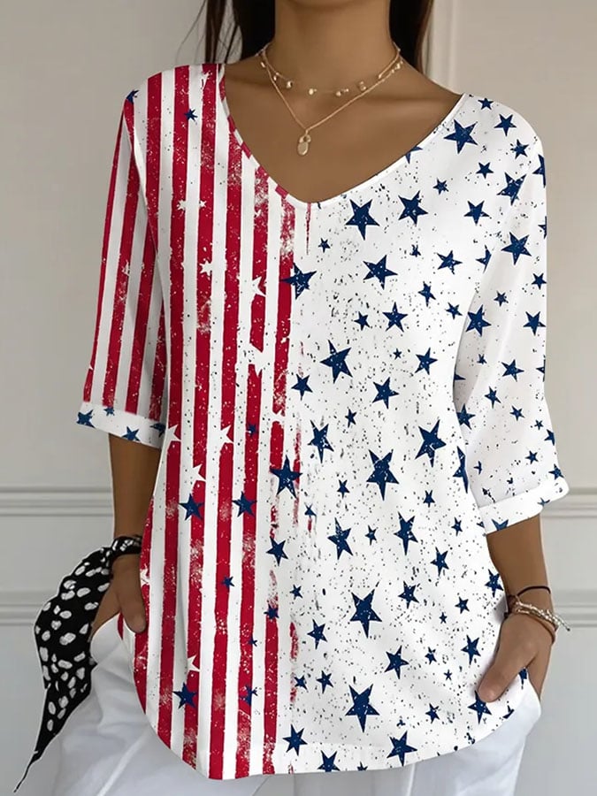 Women's America 250th Anniversary Print Casual V-Neck T-Shirt