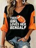 Women's Football Print Waffle Top