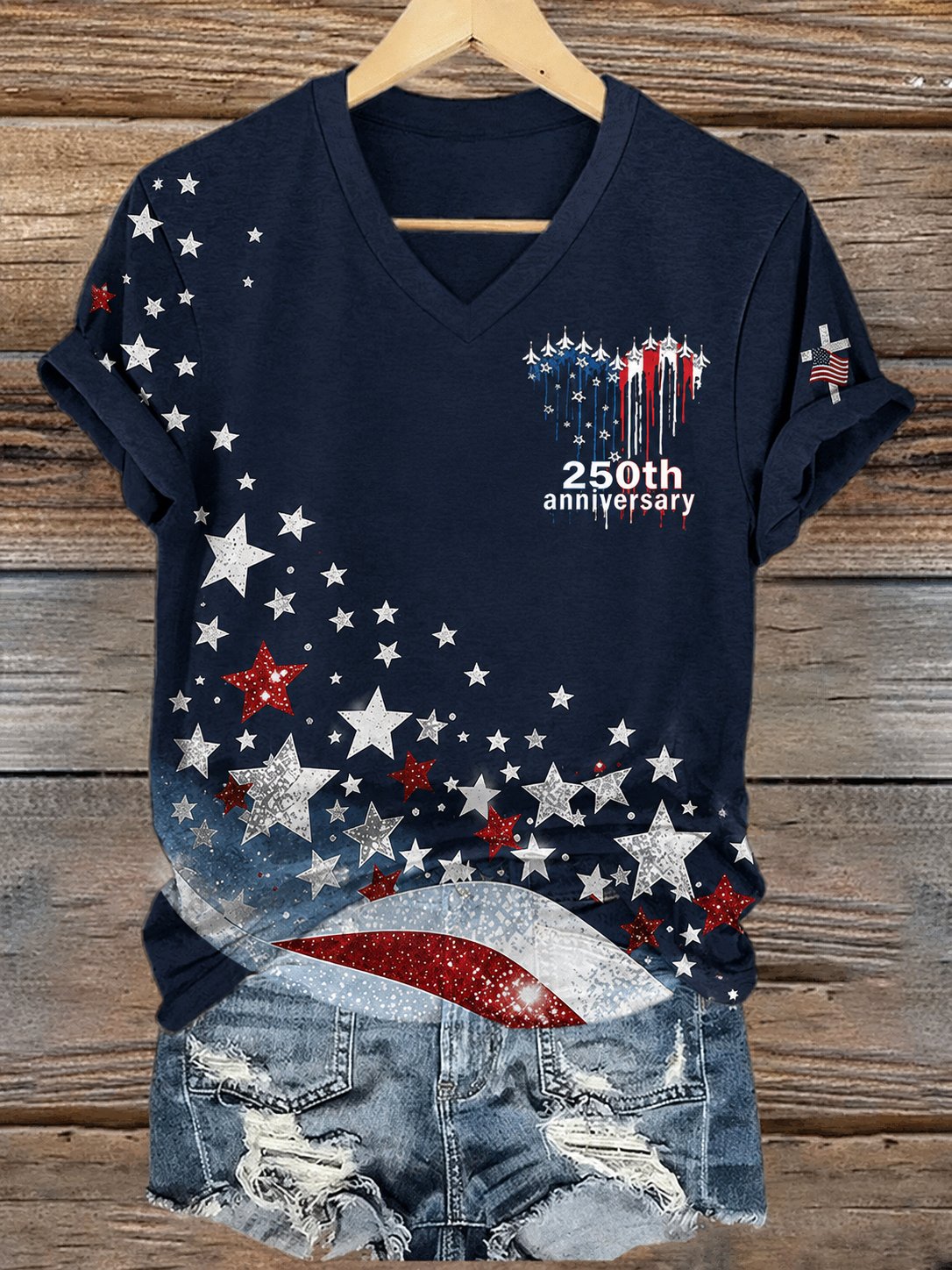Women's Retro 250th Anniversary V-Neck Casual T-Shirt