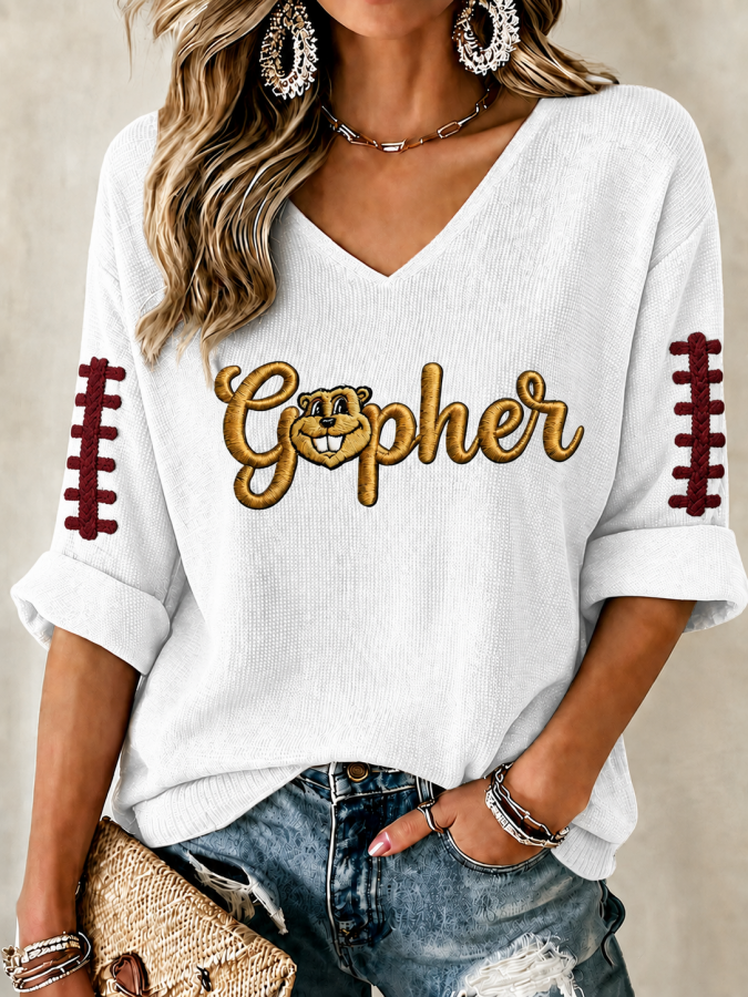 Women'S Football Print Waffle Top