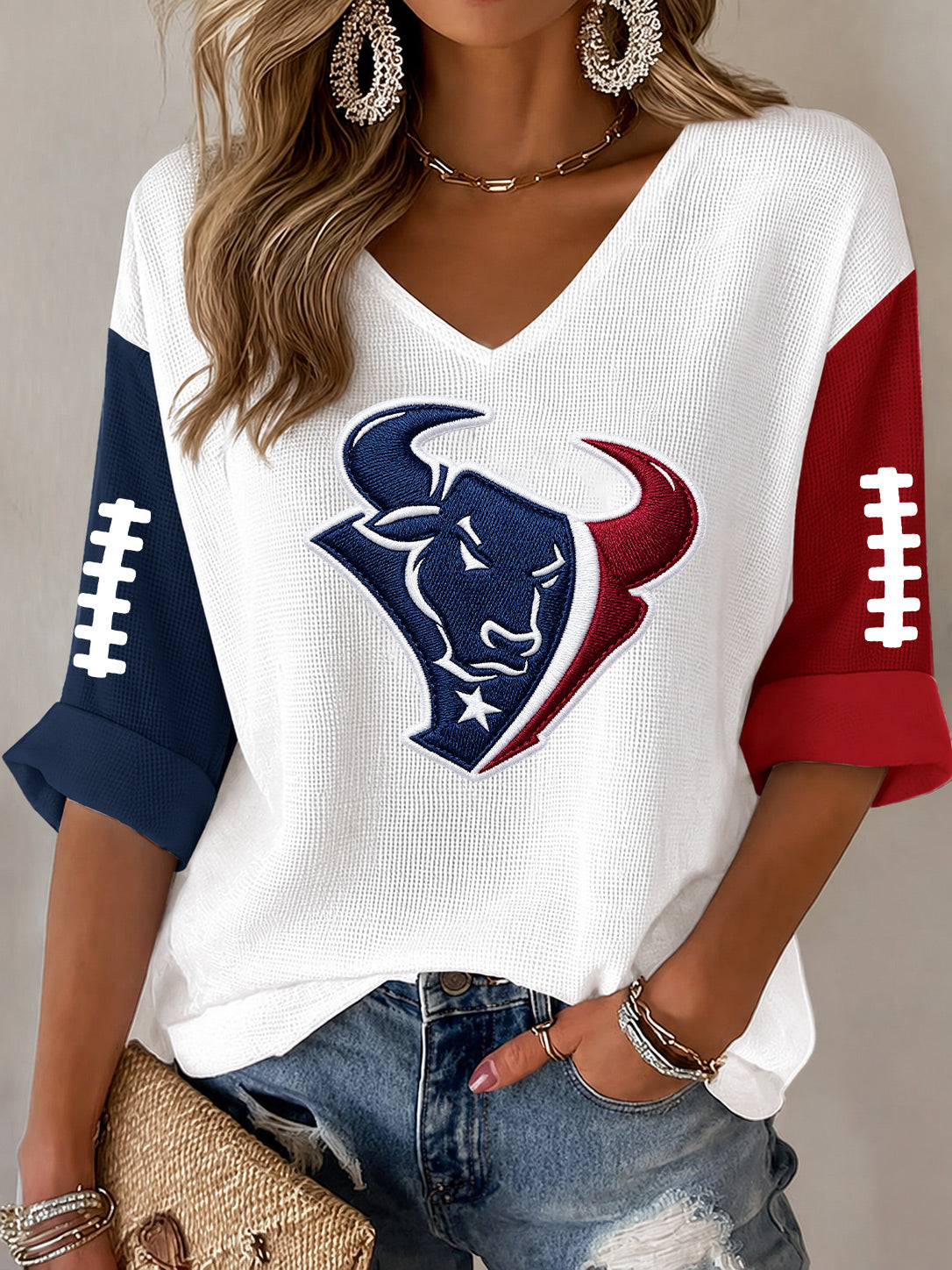 Women'S Football Print Waffle Top