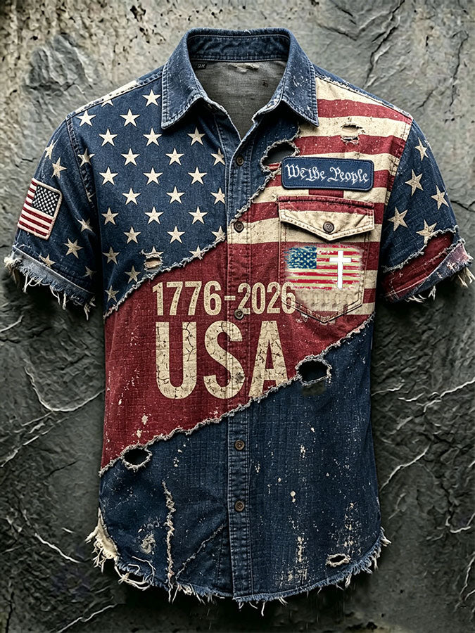 Men'S America Flag Print  Shirt