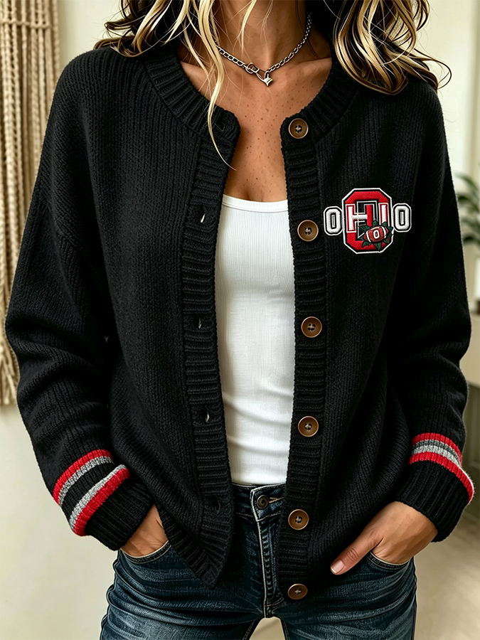 Women'S Casual Football Plant Knitted Cardigan Top