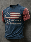 Men'S Casual American 250Th Anniversary Printed Round Neck Short Sleeved T-Shirt