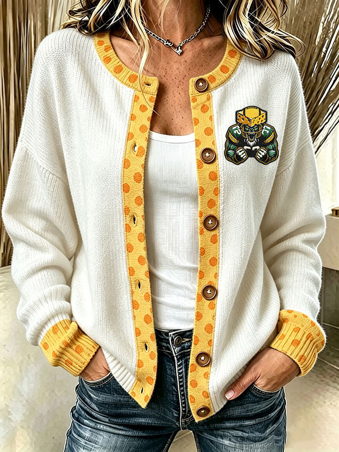 Women'S Casual Football Print Knitted Cardigan Top
