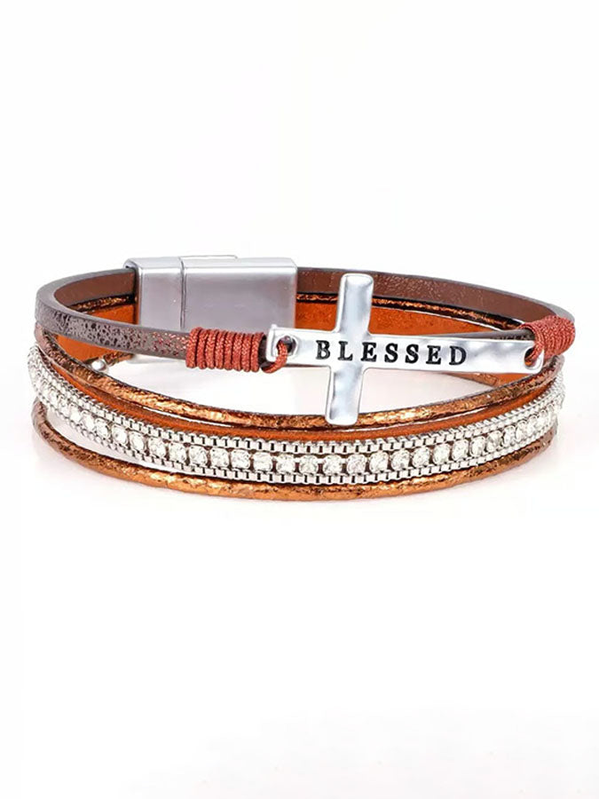 Breast Cancer Prevention And Control Propaganda Belief Cross Multi Layer Bracelet