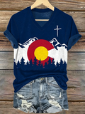 Women's Colorado Strong Print V Neck Top