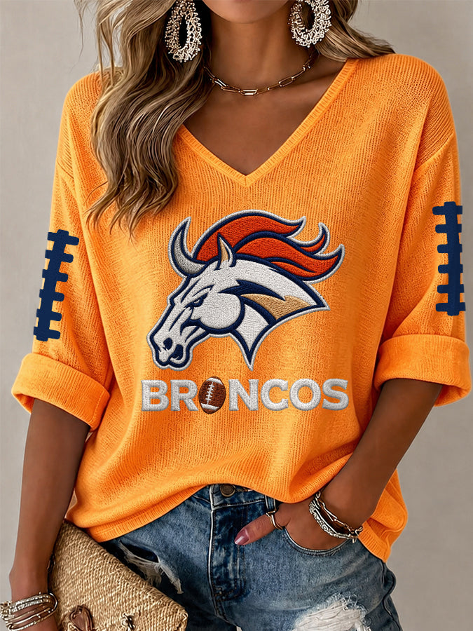 Women'S Rugby Patterned Waffle V-Neck Top