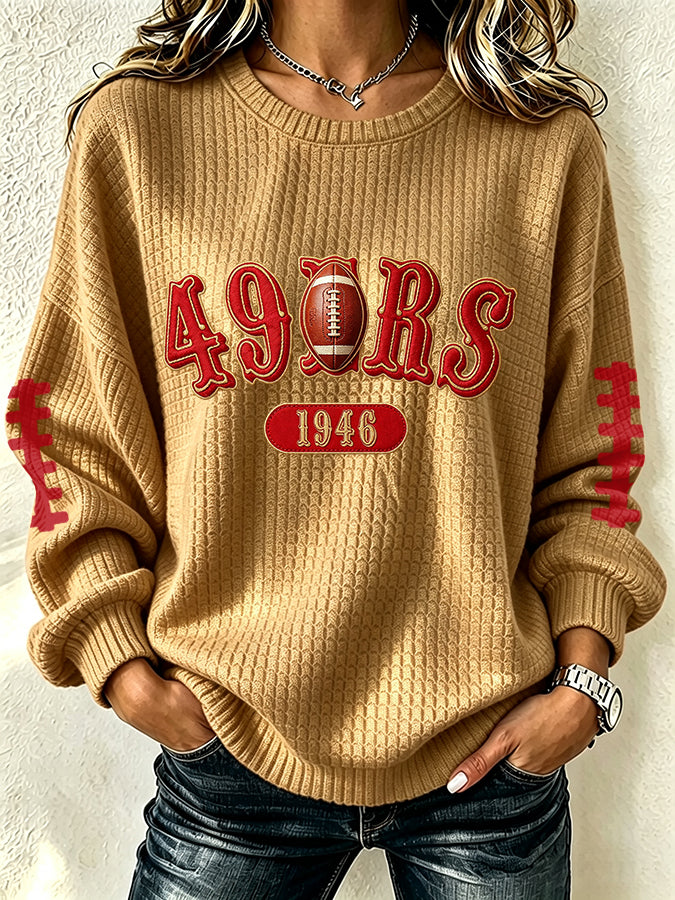 Women'S Football Print Long Sleeved Round Neck Sweatshirt