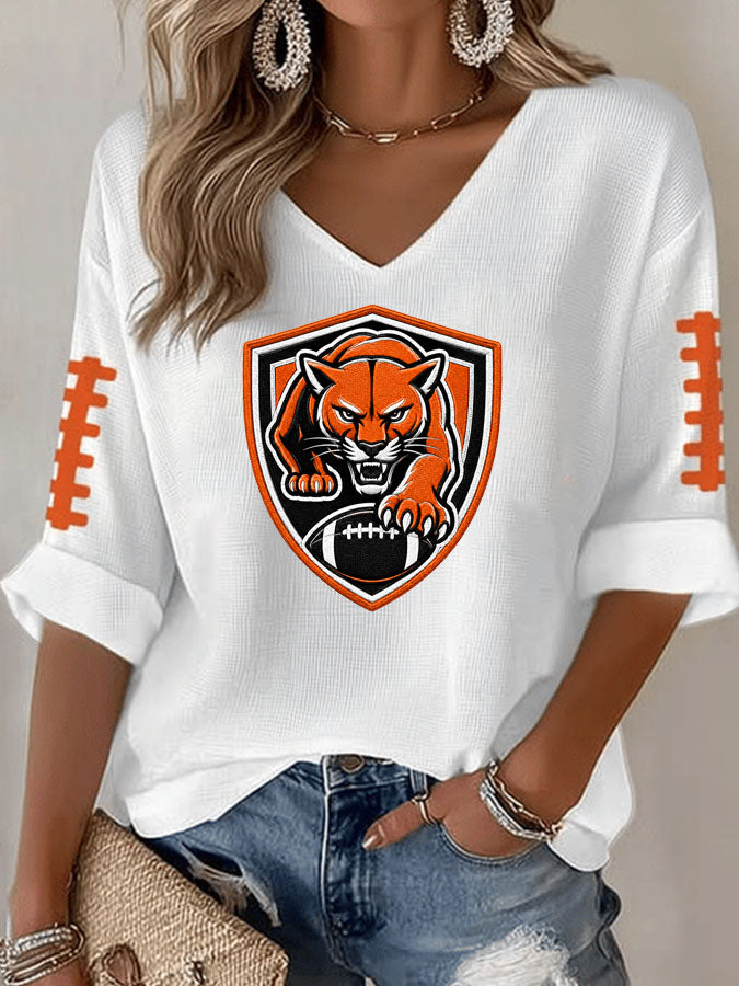 Women'S Football Print Waffle Top
