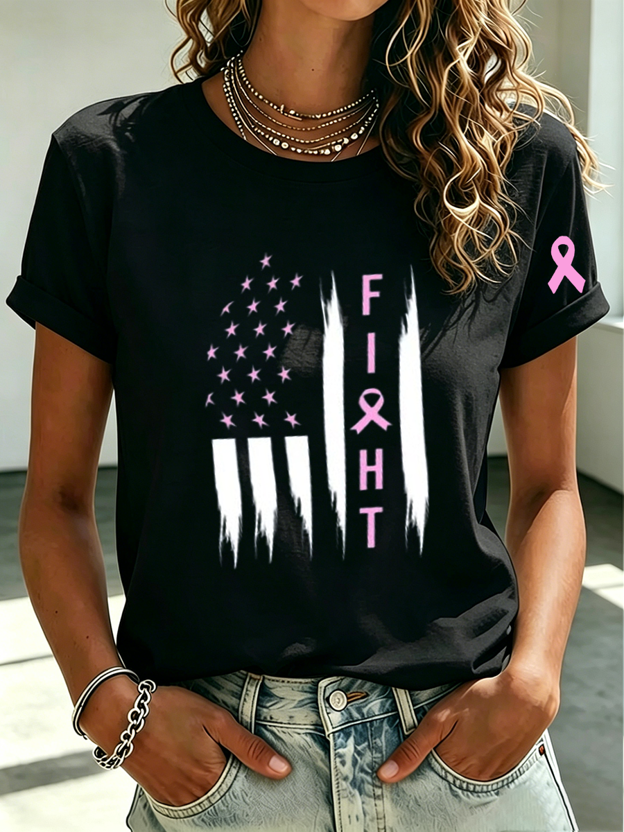 Women'S Breast Cancer US Flag T-Shirt