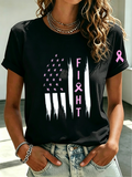 Women'S Breast Cancer US Flag T-Shirt