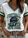 Women's Football Fan Printed Print Casual V-Neck Tee