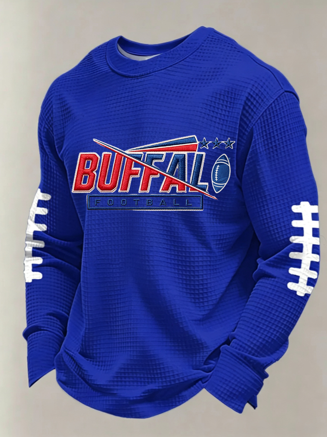 Men'S Buffalo Print Football Fans Gameday Casual Waffle Long Sleeve T-Shirt