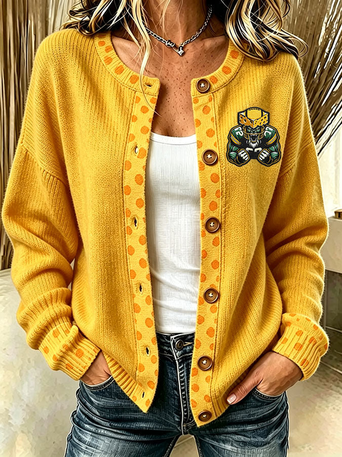 Women'S Casual Football Print Knitted Cardigan Top