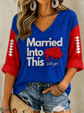 Women'S Football Printed V-Neck Mid Sleeve T-Shirt
