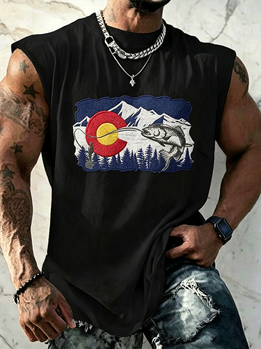 Men'S Colorado Flag Fishing Casual Round Vest