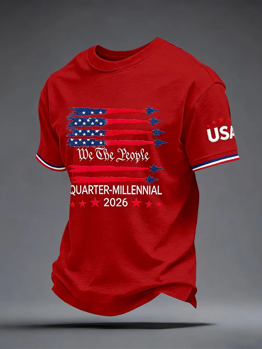 Men'S Casual American 1776-2026 Anniversary Celebration Commemorative Printed Short Sleeved T-Shirt