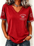Women's America 250 Years 1776-2026 Print V Neck T-shirt