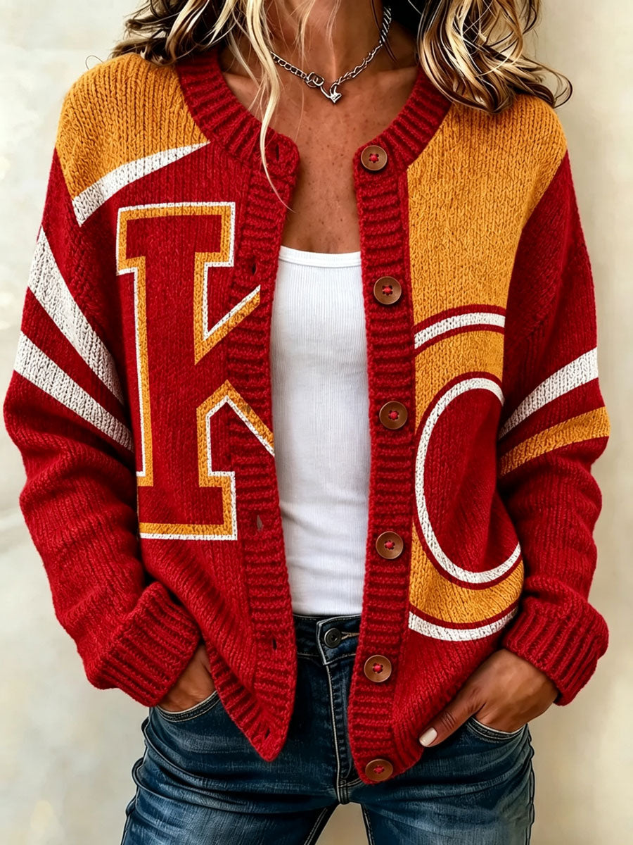 Women's Football Pattern Knitted Cardigan Top