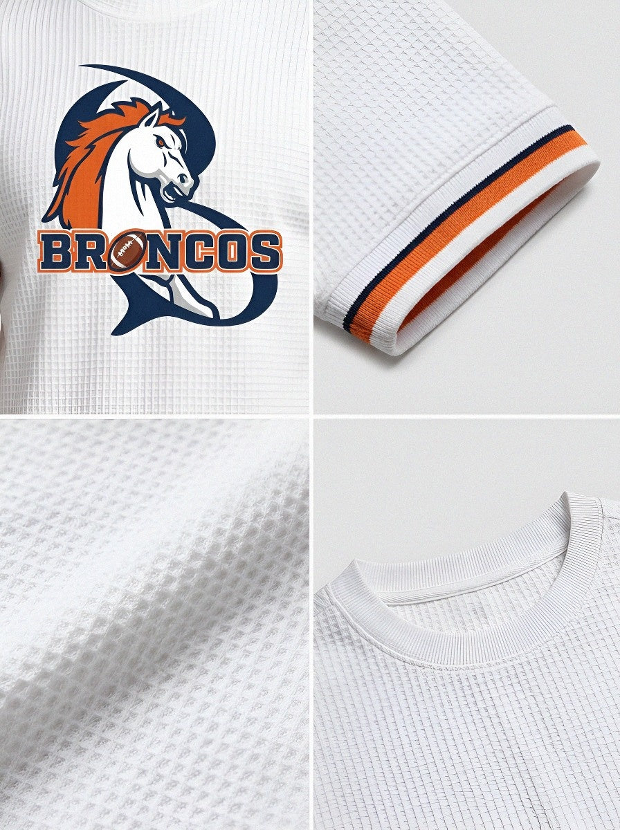 Unisex Denver Broncos Football Logo Printed Waffle Knit T-shirt