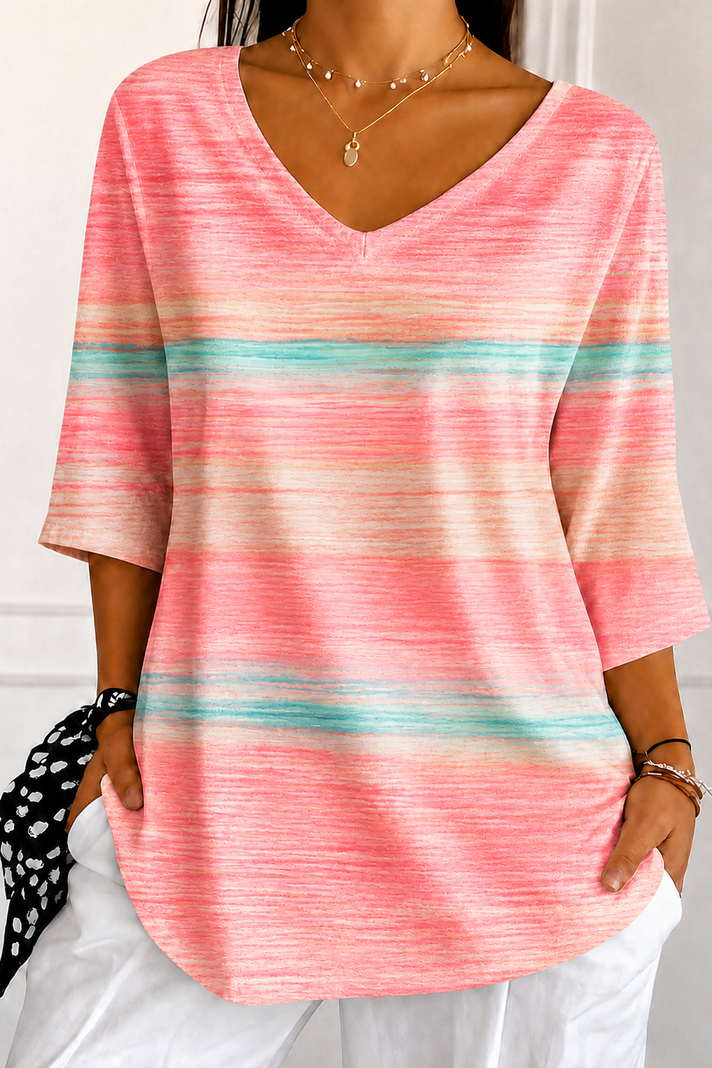 Female Breast Cancer Awareness Publicity Print V-Neck Top