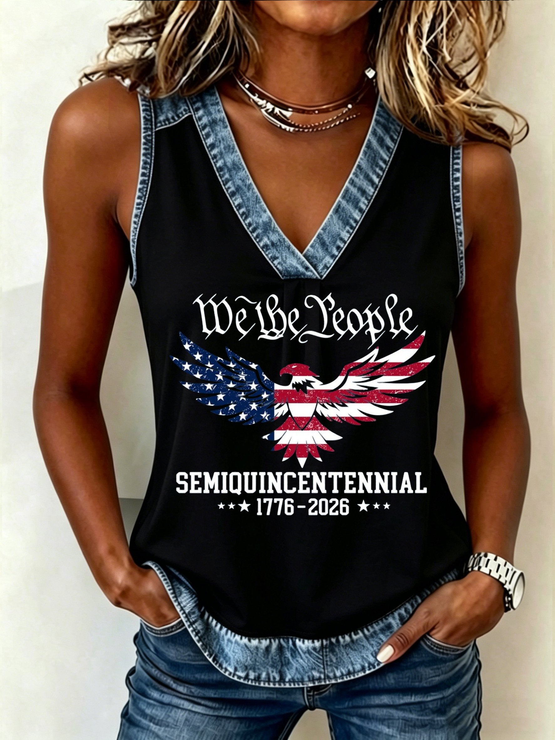 Women's USA 250th Anniversary Commemorative Printed V-Neck Tank Top
