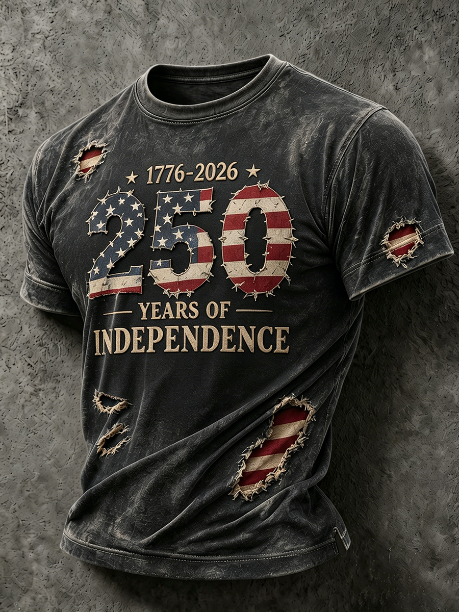 Men's 250 Years of Independence 1776-2026 Distressed Patriotic T-Shirt