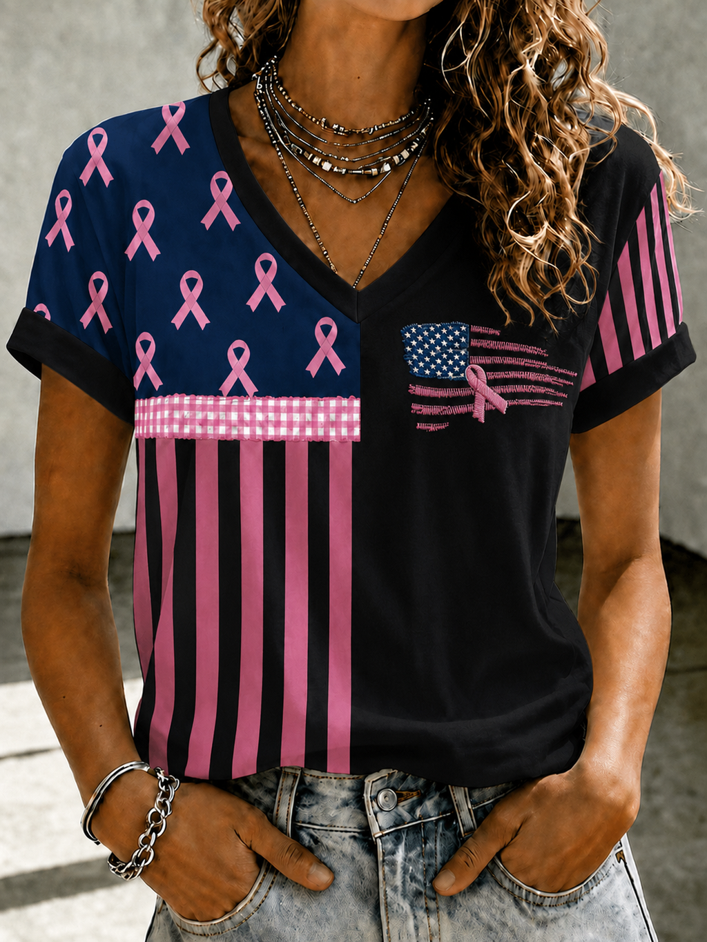 Women'S Casual Breast Cancer Awareness Promotion Pink Art T-Shirt