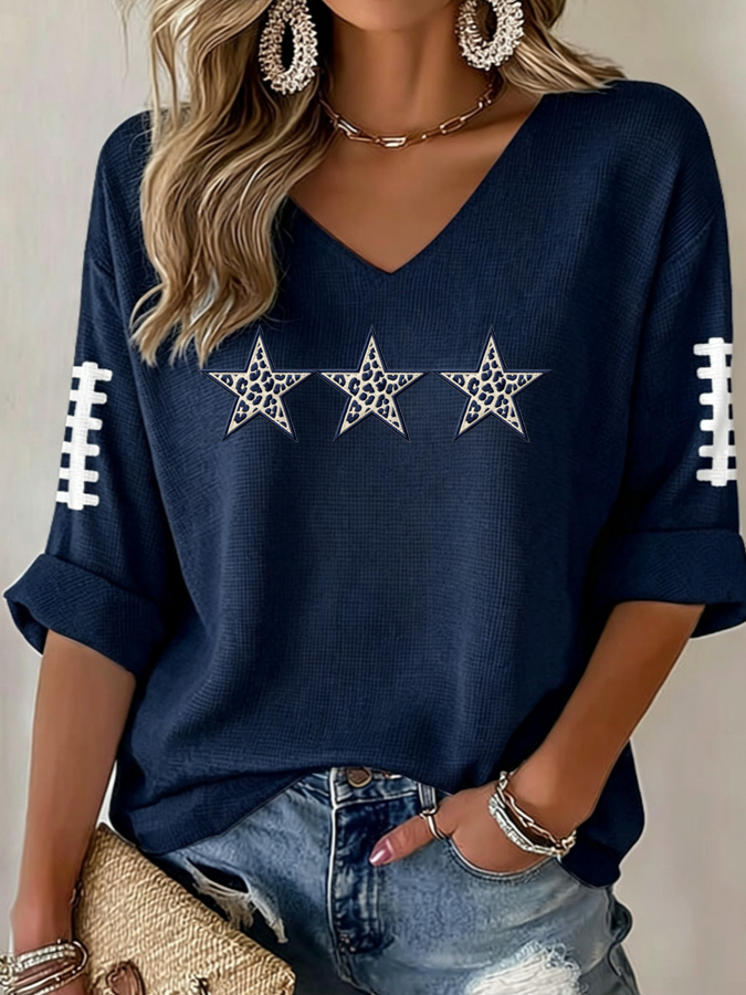 Women'S Football Print Waffle  Top