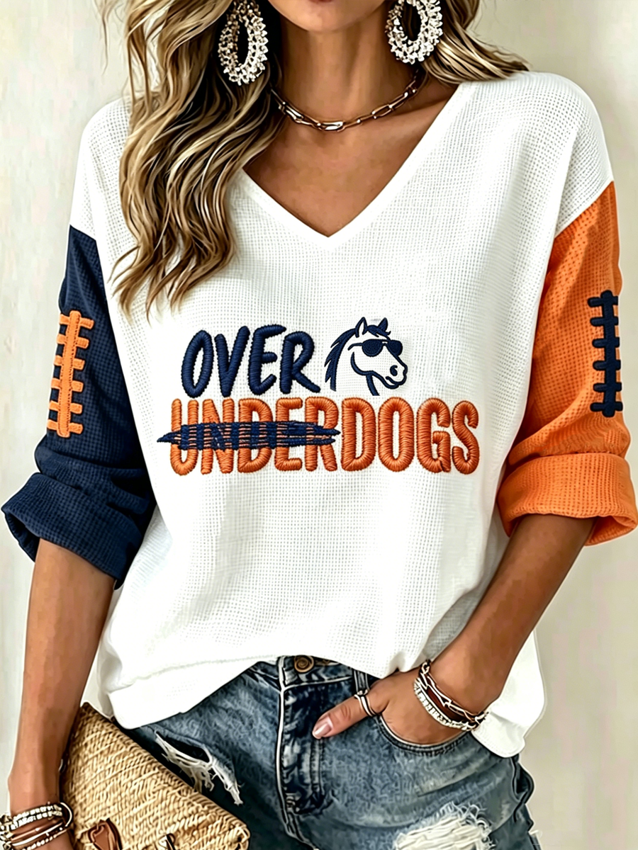 Women'S Football Print Waffle  Top