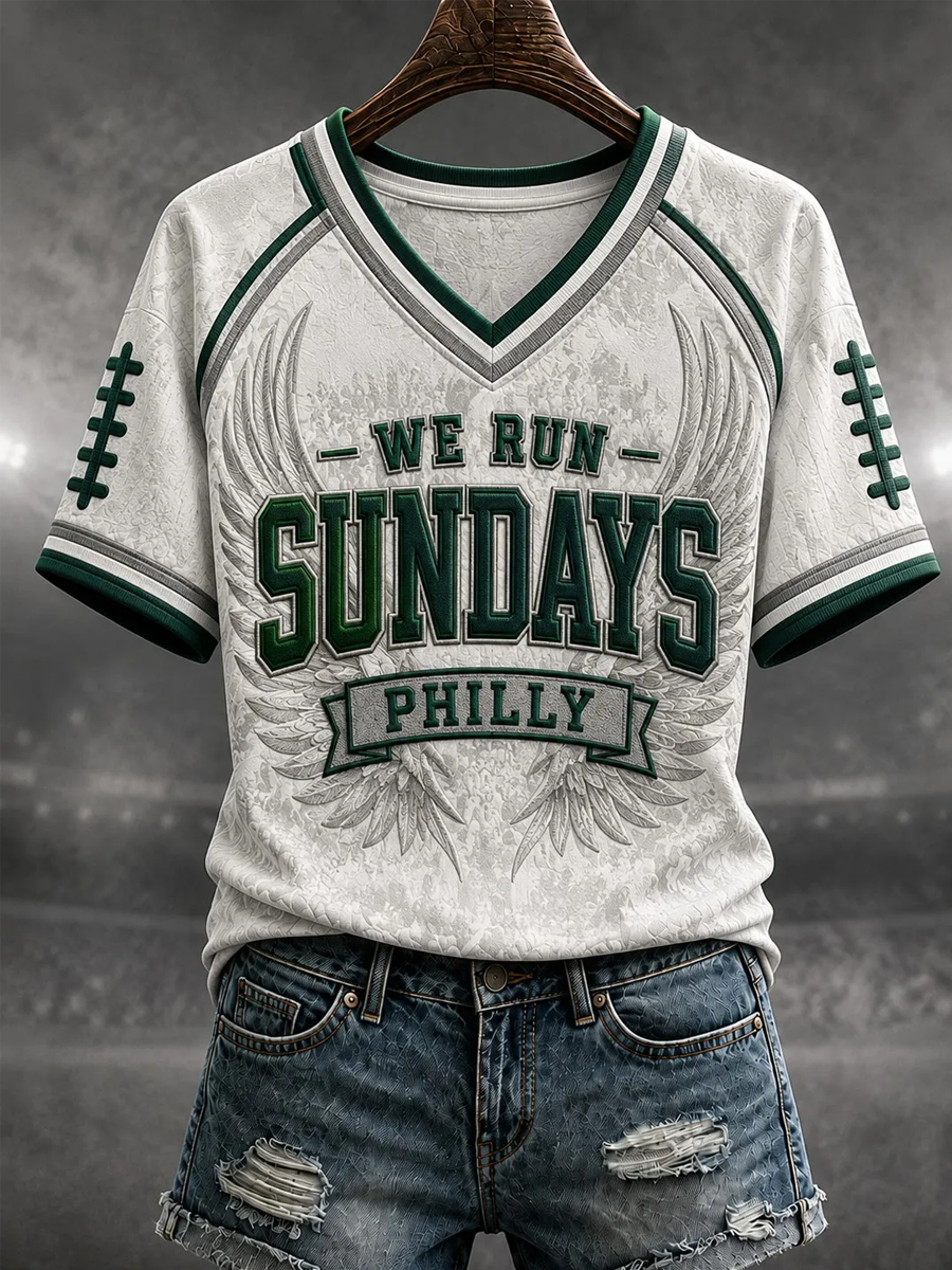 Women's Football Gameday Gift For Football Fans Casual V-Neck Tee