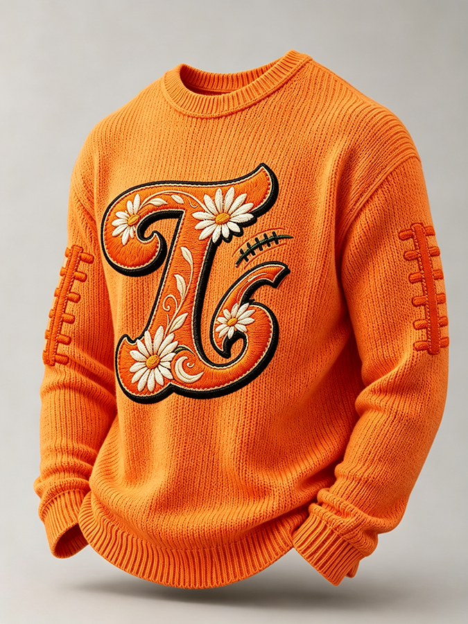 Men'S Football Printed Casual Round Neck Sweater