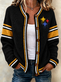 Women'S Football Printed Knitted Cardigan