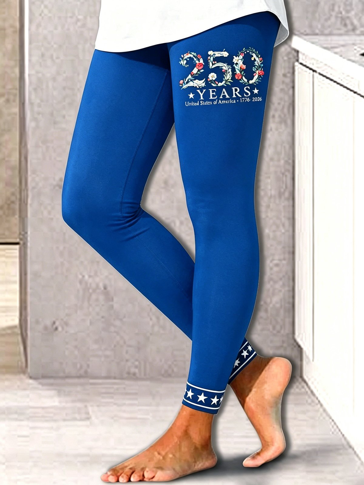 Women's  250 Years Of Freedom Flower Art Print Leggings