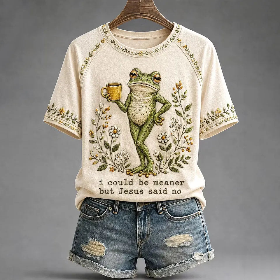 Women's 'I Could Be Meaner But Jesus Said No' Printed Casual T-Shirt