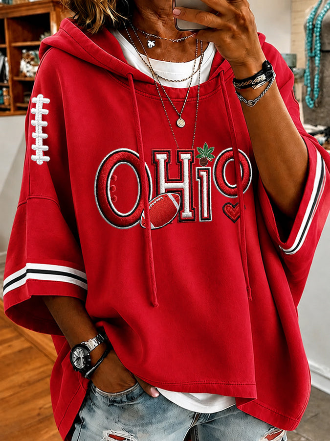 Women's University Football Fan Casual Loose Hoodie