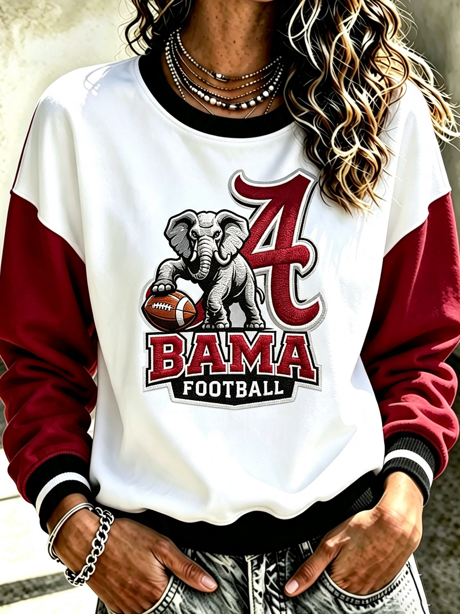 Women'S Retro Football Round Neck Sports Shirt