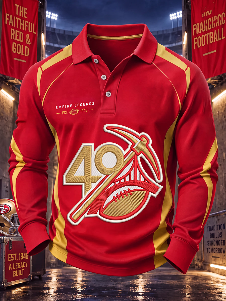 Men's American football waffle long sleeved polo shirt