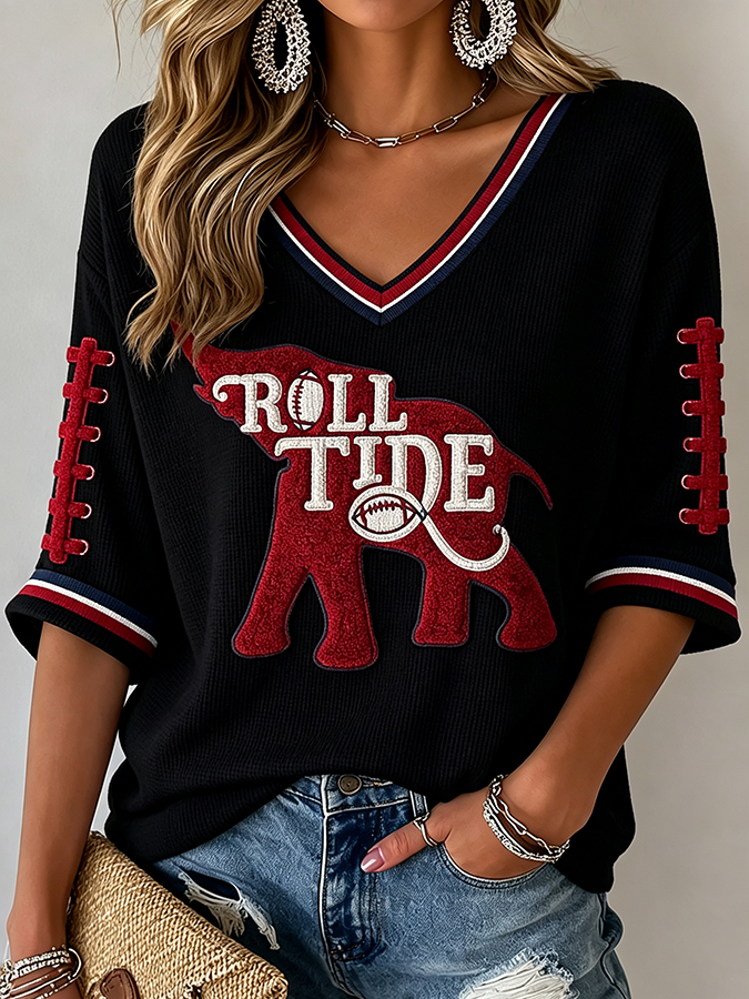 Women'S Football Print Waffle  Top